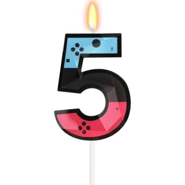 Imagem de FAMGift Vela número 5 para decorações de aniversário temáticas de videogame, número de gamepad para decorações de aniversário de 5 anos para meninos