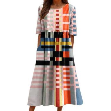 Imagem de Vestido maxi Akivide Summer Boho Floral de manga curta para mulher