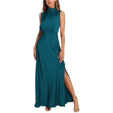 Imagem de Vestido maxi Miss Nedime, festa de casamento, cetim, sem mangas - Yong