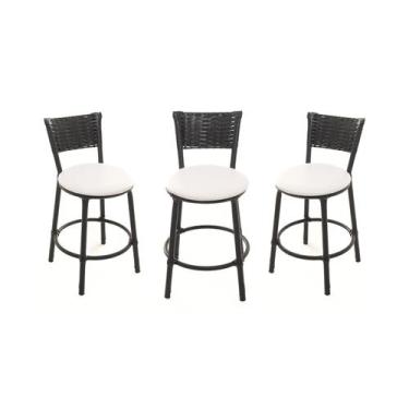 Imagem de KIT 3 Banquetas Baixa Encapada Junco PRETO Bar Bistro Cozinha - ESPAÇO