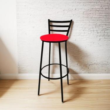 Imagem de Banqueta Alta Roma C/ Encosto - Moveraço, Assento Vermelho