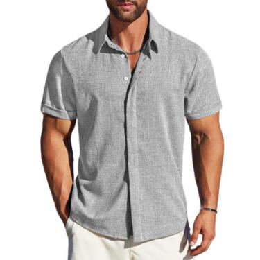 Imagem de Camisa masculina MAPICK, praia, verão, linho elástico, cinza claro