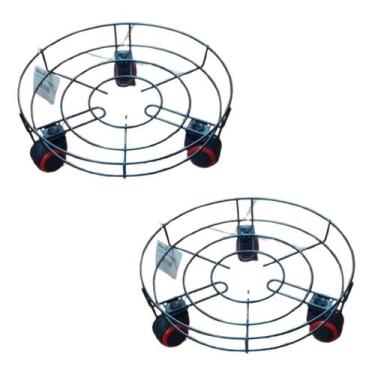 Imagem de Kit 2 Suporte P/ Botijão De Gás Vaso Em Metal C/ Rodinhas - Idea