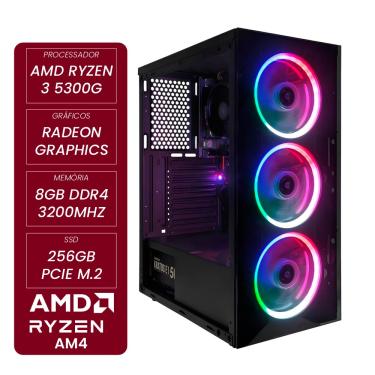 Imagem de Computador Gamer CertoX STREAM AMD - 1078 TC AMD Ryzen 3 5300G Radeon Graphics 8GB DDR4 256GB SSD C/3 Fans Linux