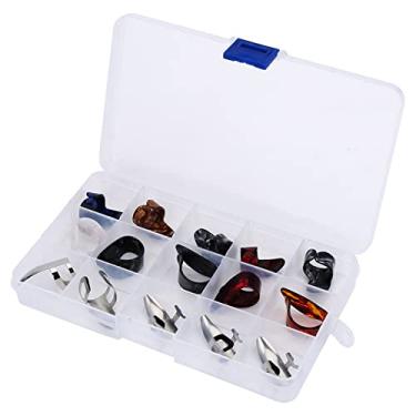 Imagem de RiToEasysports Conjunto de Palheta de Dedo Indicador de Metal de 15 Peças para Tocar Guitarra, Pacote de Palheta de Dedo de Metal para Amantes de Música
