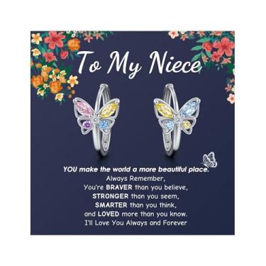 Imagem de Brincos de borboleta hipoalergênicos para neta, sobrinha, presente perfeito de Natal, aniversário, dia dos namorados para meninas, brincos seguros para crianças, One Size, Banhado a prata, Zircônia