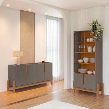 Imagem de Buffet 170cm e Cristaleira com Pés de Madeira Maciça Lizz - Casa D