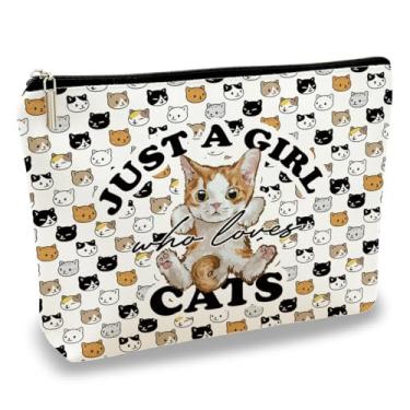 Imagem de Bolsa de maquiagem para gatos para mulheres, Just A Girl Who Loves Cats Design simples e bonito, bolsa de cosméticos elegante e de beleza com zíper, prática e durável, ideal para viagens diárias e