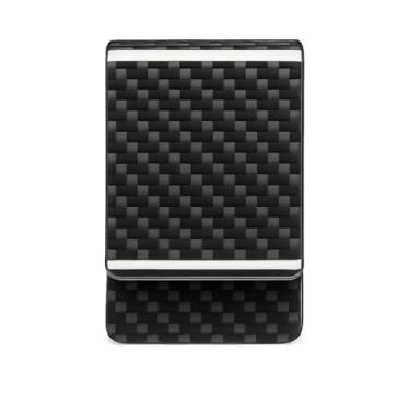 Imagem de Novazzi Carteira masculina minimalista com clipe de dinheiro de fibra de carbono com bolso frontal, Fibra de carbono preta brilhante, Slim