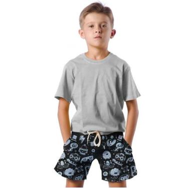 Imagem de Shorts Infantil Bermuda Calção Praia Verão Music Art White 318 - SMOKE