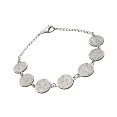 Imagem de Pulseira Medalha de São Bento - Pulseira de Aço Inoxidável feminina - presente feminino - Presente Religioso