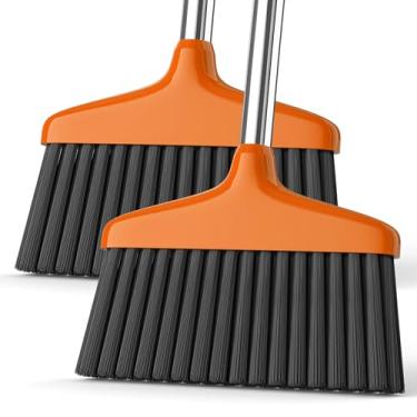 Imagem de Vassoura resistente, pacote com 2, vassouras de ângulo grande, vassoura comercial para varredura interna/externa, para casa, garagem, cozinha, escritório, pátio, lobby, pátio, gramado, concreto