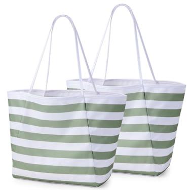 Imagem de KALIDI Pacote com 2 sacos de compras reutilizáveis de mercearia bolsa de praia bolsa grande para mulheres e homens, bolsa leve dobrável para piquenique e férias