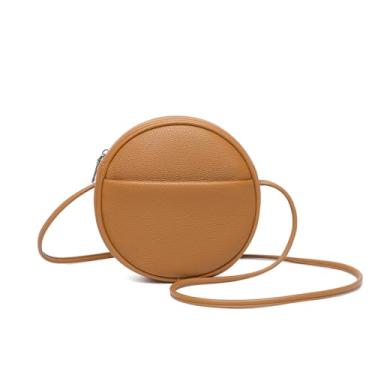 Imagem de YONBEN Bolsa transversal circular feminina NYLON com zíper e alças de ombro ajustáveis, Pu/ocre