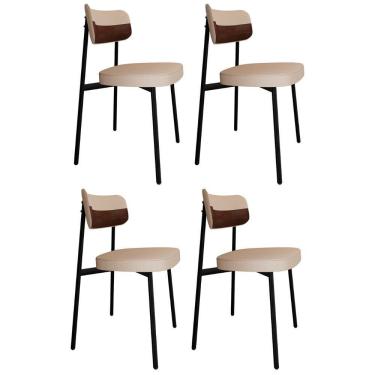 Imagem de Cadeira De Jantar Estofada Kit 4 Ella M25 Linho Areia/whisky - Mpozenato