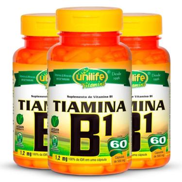 Imagem de Kit 3 Vitamina B1 Tiamina 60 Cápsulas Unilife