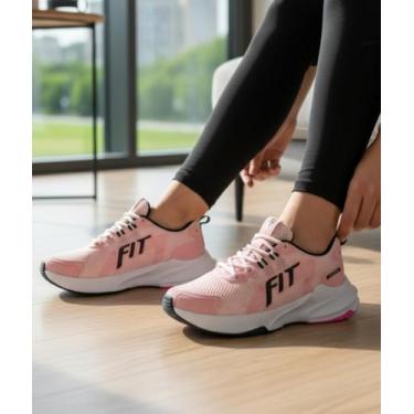 Imagem de Tênis Feminino Pro One Da +Fit Academia Treinos Caminhada, Rosa, Bb, 3