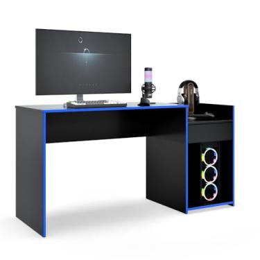 Imagem de Mesa Gamer Eros Escrivaninha Para Computador 1 Gaveta Nicho Estudo Trabalho Pc Gamer (Preto/Azul)
