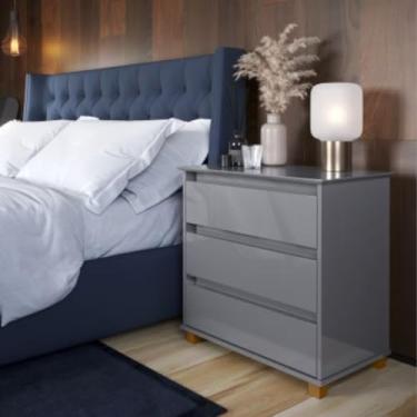 Imagem de Mini Cômoda Cinza Com 3 Gavetas e Pés em Madeira Maciça EJ