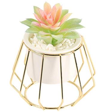 Imagem de Suculentas artificiais, JUSTDOLIFE mini plantas artificiais realistas, suculentas falsas em vaso com suporte de metal para decoração de casa de casamento