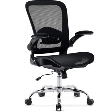 Imagem de Morkprism Cadeira de escritório de malha, cadeira de mesa ergonômica com suporte lombar ajustável, encosto alto para computador Chai r com braços flip-up, cadeira executiva giratória de balanço