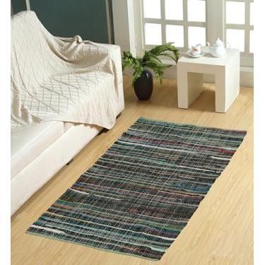 Imagem de VEVARA HOMES Tapete Chindi de algodão feito à mão, pano lavável, reciclado, para decoração de casa, sala de estar e quarto (multicolorido, 9,5 x 1,5 m)