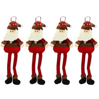 Imagem de Master Christmas - Jogo 4 Papai Noel Pelúcia Pendente Natal Perna Mole 30cm Gorrinho Crochê Xadrez Prime