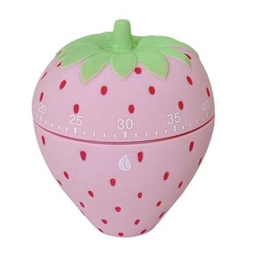 Imagem de Temporizador de cozinha de morango, temporizador mecânico rosa de 60 minutos com alarme alto para cozinhar, assar, despertador de cozinha para quarto de crianças
