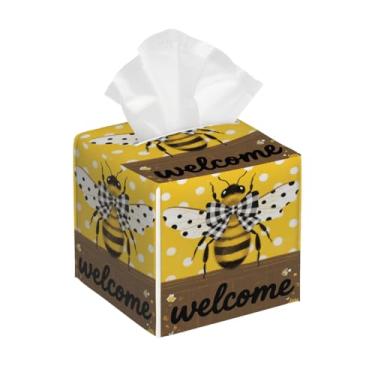 Imagem de Capa de caixa de lenços - Porta-guardanapos quadrados decorativos - Bonito organizador de cubo facial de couro PU para banheiro, quarto, mesas de cabeceira, bancada, sala de estar, carro, 12 x 12 cm x