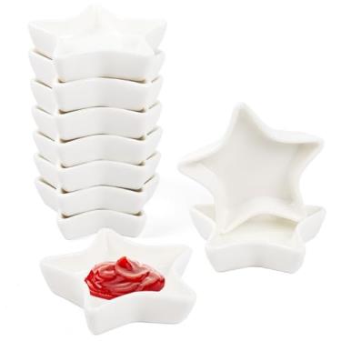 Imagem de Wuqoioo Prato de molho de soja, pacote com 10 tigelas de molho de soja de 85 g, tigelas de molho de cerâmica, para acompanhamento, churrasco, ketchup, condimento de charcutaria