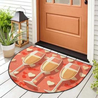 Imagem de Tapete de porta Love Champagne Drinks meio redondo, 91 x 61 cm, capacho macio para entrada interna e externa, tapete absorvente antiderrapante para decoração de casa, cozinha, quarto