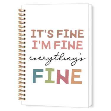 Imagem de TWRVI Caderno espiral engraçado, It's I'm Fine Everything's Fine Sarcástico pautado na faculdade para material de escritório escolar, cadernos de diário de saúde mental 14 cm x 21 cm 164 páginas