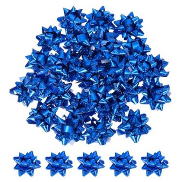 Imagem de PATIKIL Mini laços de presente de estrela de 3,8 cm, 100 peças, pequenos laços autoadesivos de embrulho a laser de Natal para festas de aniversário, casamentos, festas de aniversário, azul