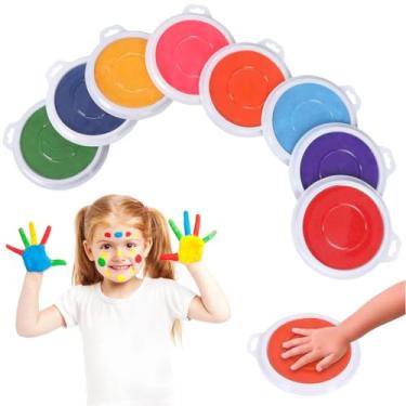 Imagem de 8 almofadas de tinta laváveis, blocos de carimbo redondos, suprimentos de arte DIY de 18 cm, almofadas de tinta de impressão digital de 8 cores para fazer cartões, scrapbook, almofadas de tinta de