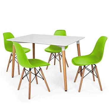 Imagem de Kit Mesa Jantar Eiffel 120x80cm Branca + 04 Cadeiras Charles Eames - Verde