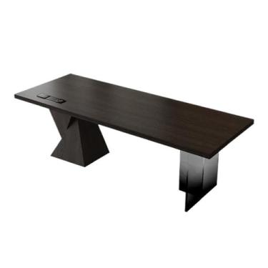 Imagem de Mesa de trabalho Mesa minimalista e elegante de madeira maciça com tomadas, pernas mesa elegantes estudo moderna preta(S)