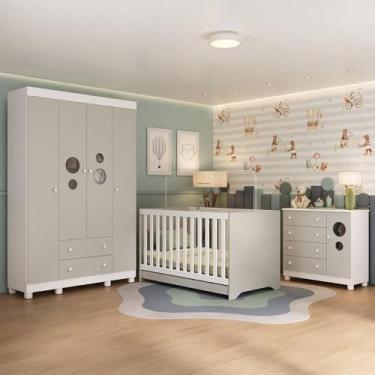 Imagem de Quarto de Bebê Completo com Berço Americano 3 em 1 Bombom Multimóveis Mp4614 Branco/off White