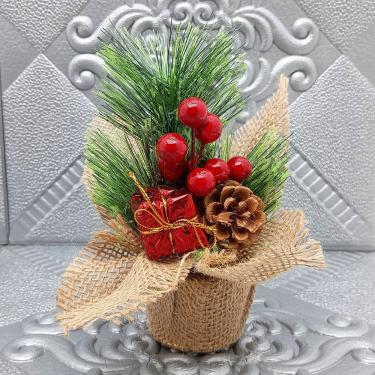 Imagem de Arranjo Cereja Pinha Artificial Vaso Enfeite Mesa Natal 20cm