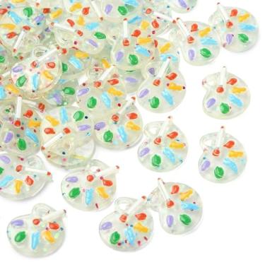 Imagem de UR URLIFEHALL 50 peças de pingentes de paleta de resina, pingentes luminosos para pintor de artista com laço para pulseira faça você mesmo, colar, brincos, fabricação de joias