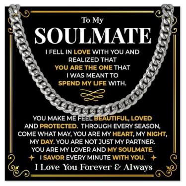 Imagem de Mapileng Colar To My Soulmate para ele, joia romântica significativa presente para casal, aniversário, Dia dos Namorados, aniversário, Natal, Forever & Always Lembrança para namorado, Aço inoxidável