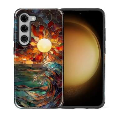 Imagem de Flivro Capa para Samsung Galaxy S23, capa rígida 2 em 1 PC e amortecedor interno de silicone, antiarranhões, à prova de impacto, design fino, vitral, ondas de sol