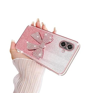 Imagem de TSAYGFK Capa de telefone para Samsung Galaxy A07 luxuosa fofa com laço 3D TPU macio com cordão à prova de choque enseada protetora para meninas e mulheres, rosa coral