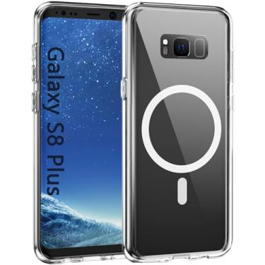 Imagem de Pemuyak Capa para celular Samsung Galaxy S8+ Plus, compatível com Mag-Safe, antiamarelamento, proteção contra quedas de grau militar, resistente à prova de choque, capa magnética para Galaxy S8 Plus