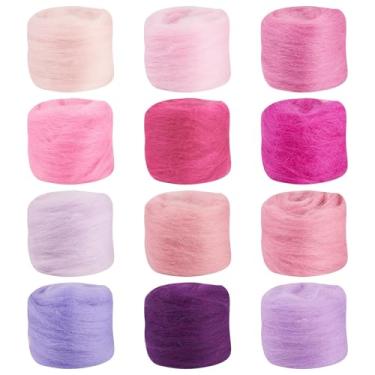 Imagem de 60G Tema Roxo Agulha Feltragem Lã Natureza Lã Roving Fio 12 Cores para Iniciantes Mão Spinning Feltragem, 5g/Pacote