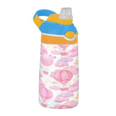 Imagem de Blueangle Garrafa de água com balões de ar quente de 473 ml, garrafa de viagem e esportes Tritan reutilizável com canudo e design de tampa de bico pop-up (559)