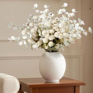 Imagem de EAENLOVERY Buquê de mães de seda sintética de toque real, hastes longas dobráveis, arranjo de flores artificiais completo e realista para decoração de vaso, mesa, casamento e grinalda, bege (sem vaso