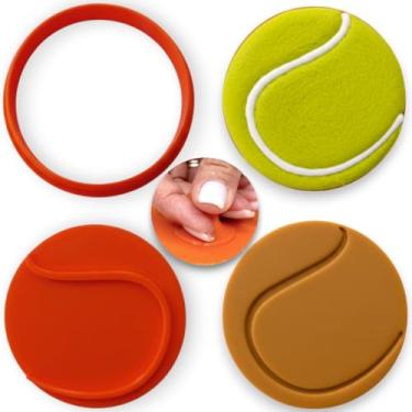 Imagem de Cortador de biscoito premium com textura de bola de tênis de 7,6 cm – Cortador e carimbo 2 em 1 com alça – pode ser lavado na lava-louças, durável e fácil de cuidar