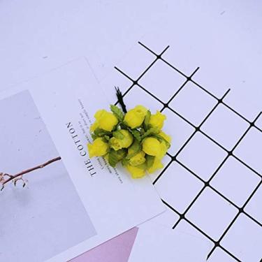 Imagem de LMJYU Presentes de flores artificiais, 12 peças/pacote de flores artificiais, mini rosas de seda, presentes de guirlanda, presentes de Natal para casa, casamento, broche de flores falsas