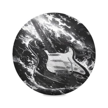 Imagem de Wassud Jogo americano de guitarra preta tapetes redondos para cozinha e jantar tapetes laváveis decoração de mesa 39 cm