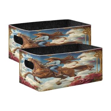 Imagem de xigua Conjunto de 2 caixas de armazenamento de mulher montando a cavalo, cubo de armazenamento dobrável, organizador de cestas de armazenamento para brinquedos, livros, prateleiras, armário